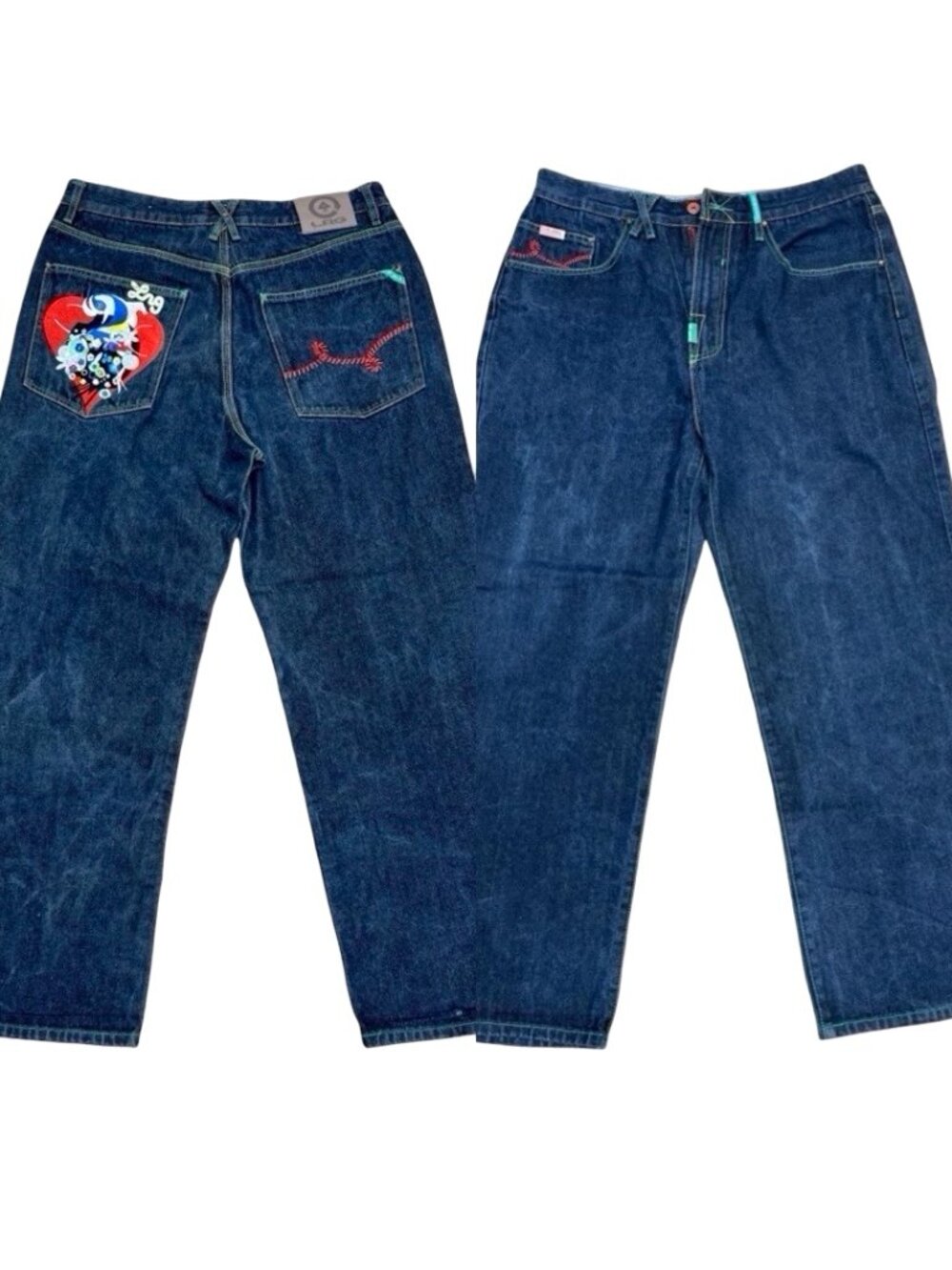 RARE!  Embroidered Love Heart RG Lifted Research Group Mens  Indigo Denim 36"x30 - Picture 12 of 16